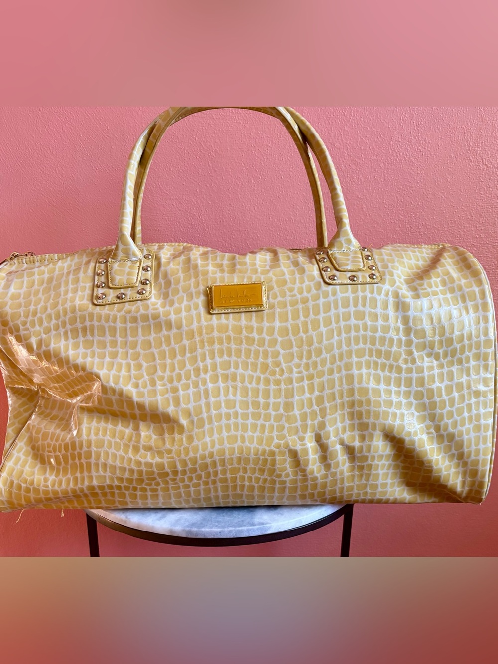 Nicole Miller Yellow Croc-Print Tote Bag